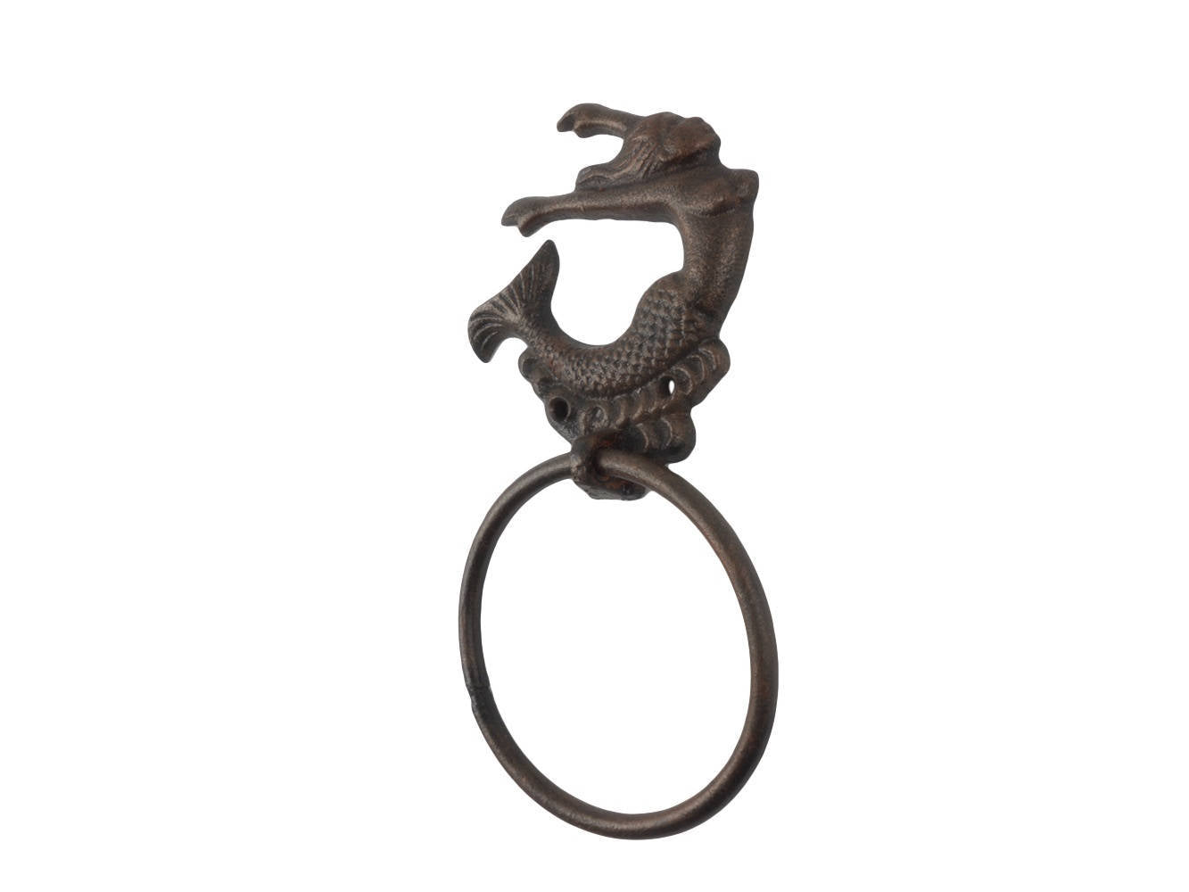 Rustic Copper Cast Iron Decorative Arching Mermaid Towel Holder 9""