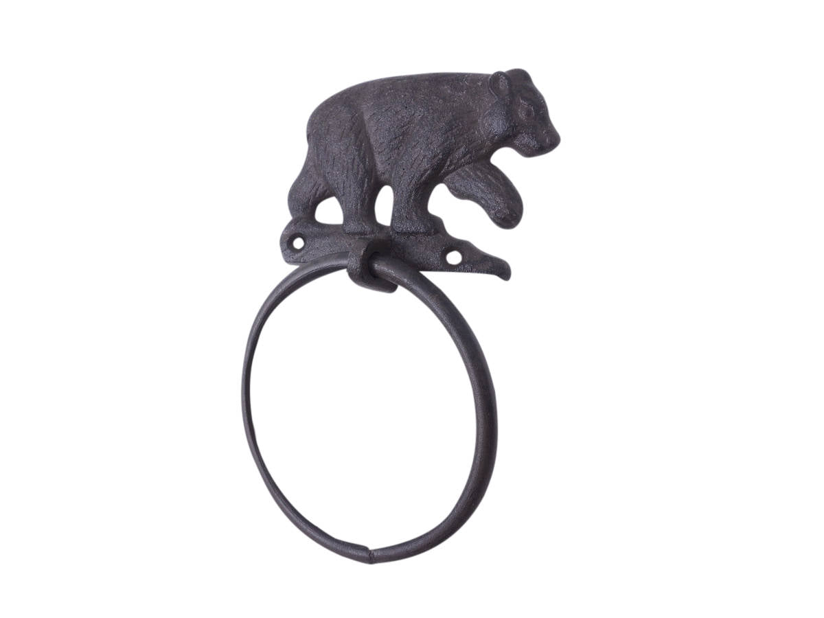 Cast Iron Black Bear Kitchen Bathroom Towel Ring 8.5""
