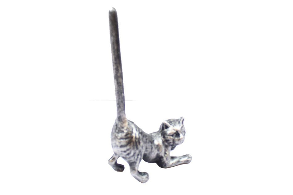 Rustic Silver Cast Iron Cat Extra Toilet Paper Stand 10""
