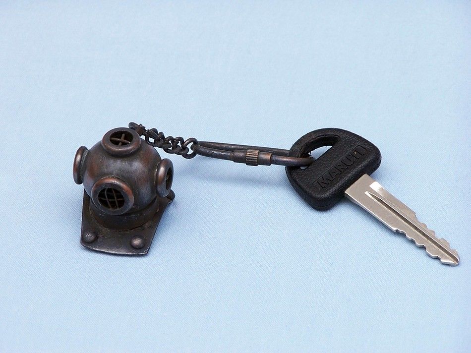 Antique Copper Diving Helmet Key Chain 5""