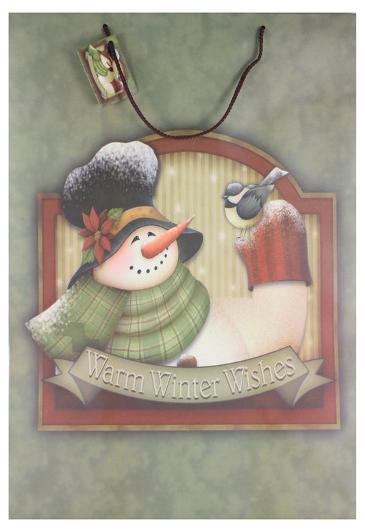Matte Finish Deluxe Gift Bag - Snowman With Birds - Jumbo