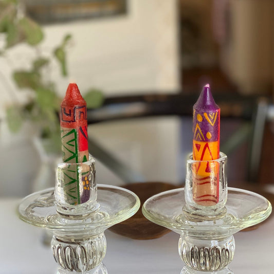 Hand-Painted 4" Dinner or Shabbat Candles, Set of 4 (Indabuko Design)