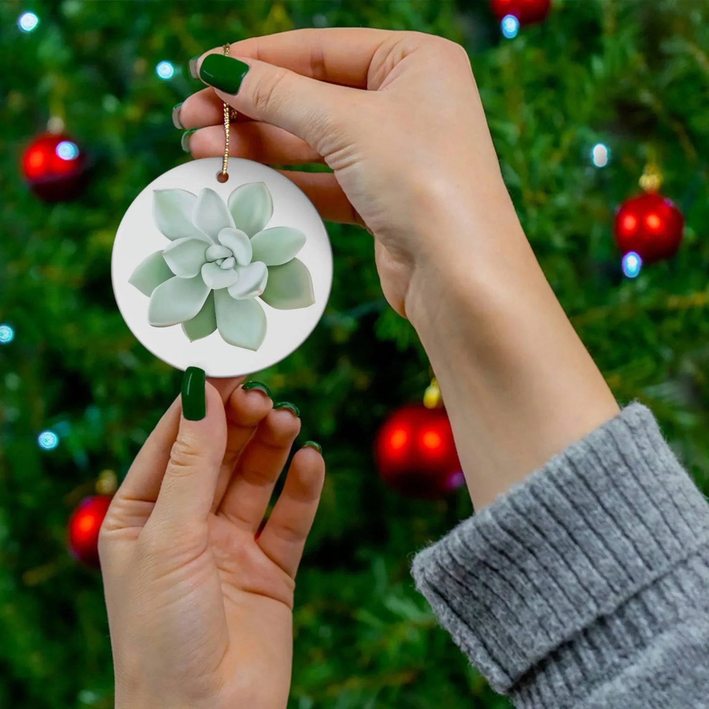 Pachyveria Haagei Succulent Ceramic Ornament – Pastel Blue Holiday Decor