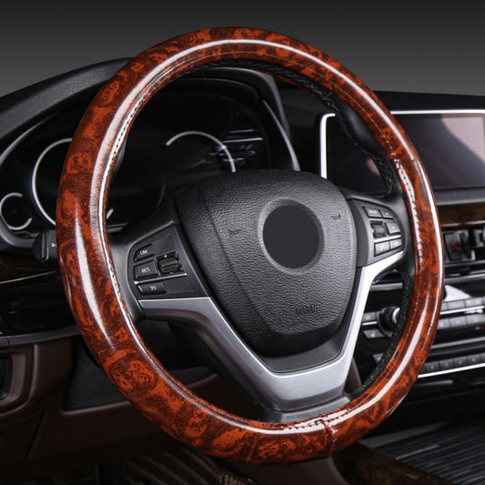 Non-Slip Steering Wheel Cover Compatible for - Breathable Imitation Wood with Red Wood Grain Pattern, Direct Fit Car Steering Grip (No Inner) - Interior Upgrade Wheel Cover