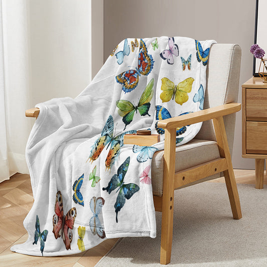 1pc Fresh Butterfly Pattern, Soft Printed Flannel Sofa Blanket, Comfortable And Warm For Home Use, Suitable For Bed, Sofa, Camping And Multi Scene Seasonal Use