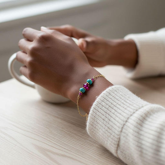 Handmade Gold Filled Pink Turquoise Gemstone Bracelet