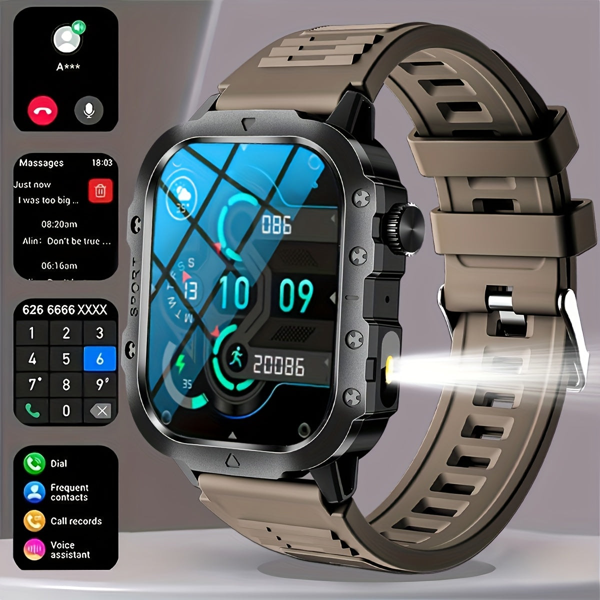 New Smart Watch with 2.01-inch Large Screen, LED Flashlight, Outdoor Sports Watch, Fitness Tracker Compatible with Android and iPhone, Halloween, Suitable for Men or Women, Versatile for Various Scenarios, Perfect Holiday Gif