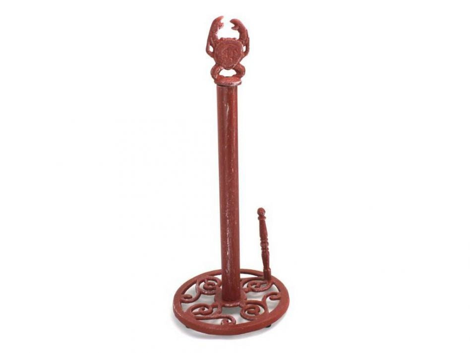 Red Whitewashed Cast Iron Crab Paper Towel Holder 16""