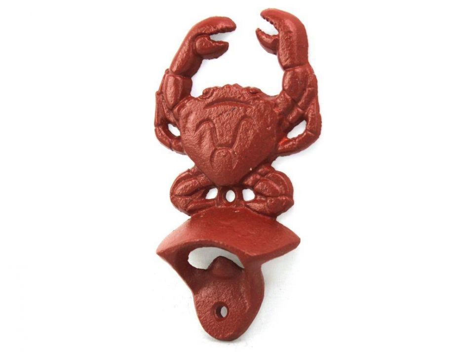Rustic Red Cast Iron Wall Mounted Crab Bottle Opener 6""