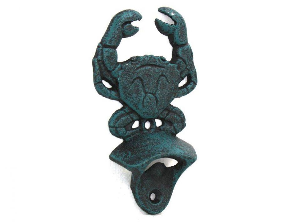 Seaworn Blue Cast Iron Wall Mounted Crab Bottle Opener 6""