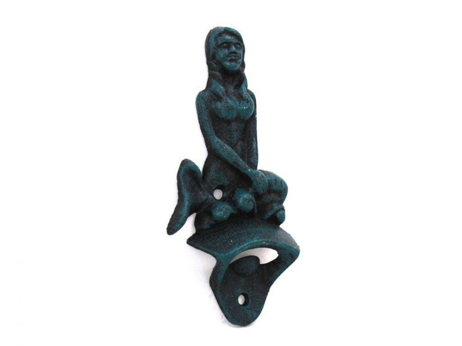 Seaworn Blue Cast Iron Wall Mounted Mermaid Bottle Opener 6""