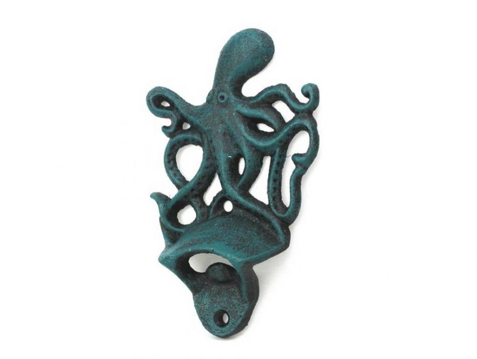 Seaworn Blue Cast Iron Wall Mounted Octopus Bottle Opener 6""