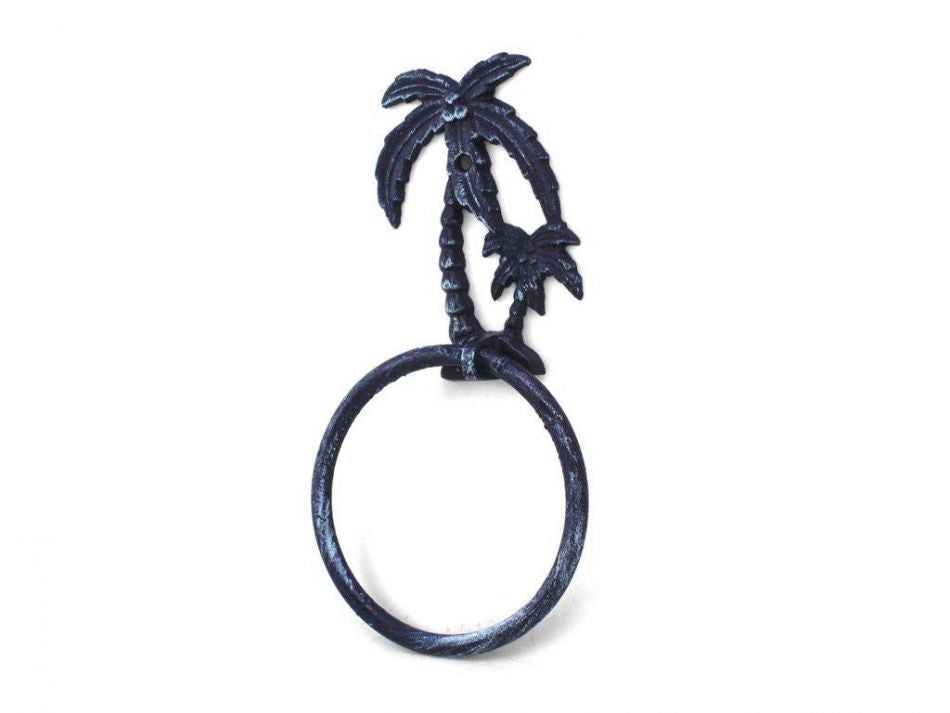 Rustic Dark Blue Cast Iron Palm Tree Towel Holder 9""