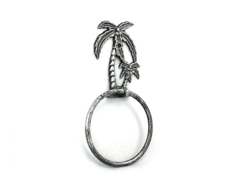 Antique Silver Cast Iron Palm Tree Towel Holder 9""