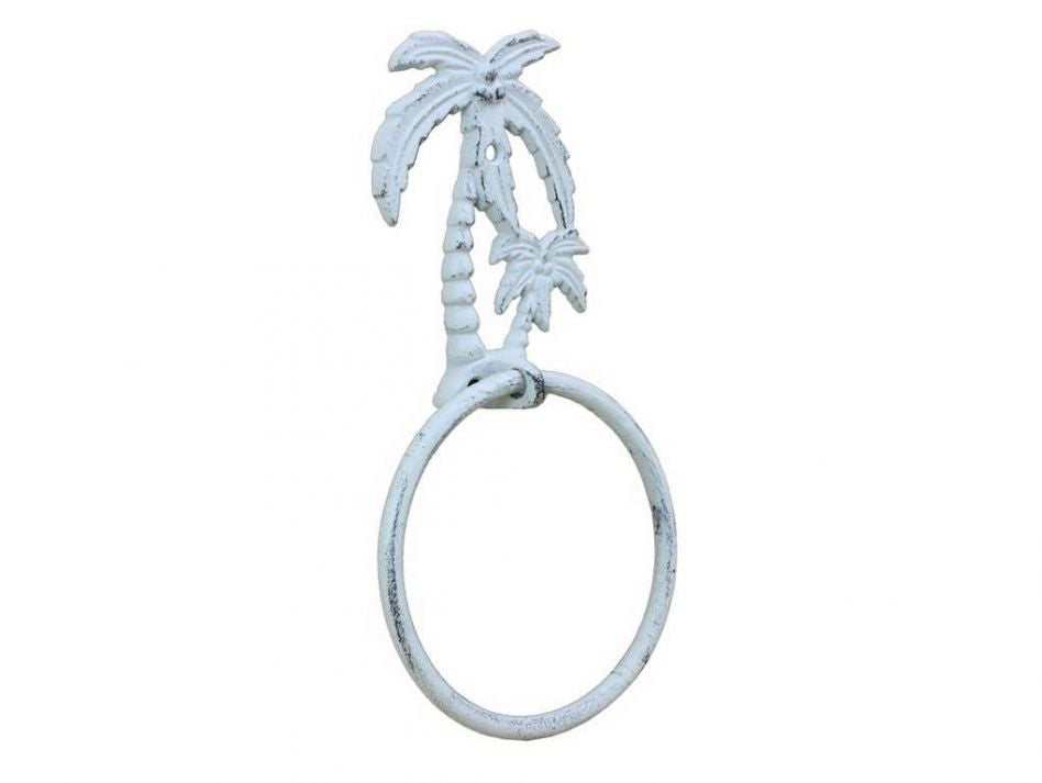 Whitewashed Cast Iron Palm Tree Towel Holder 9""