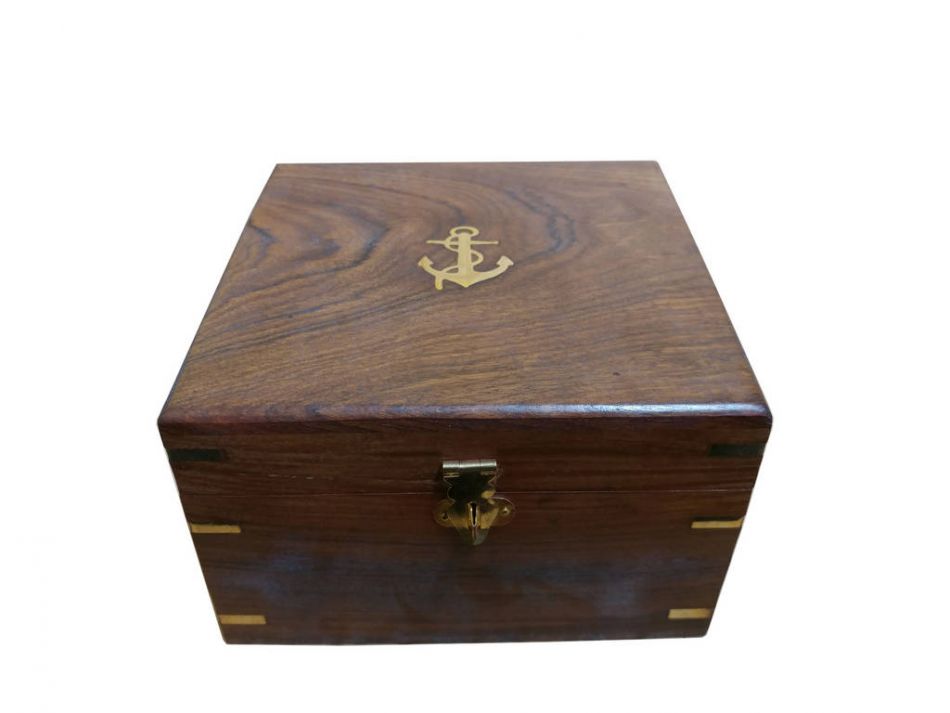 Antique Brass Gimbal Compass w/ Rosewood Box 5""