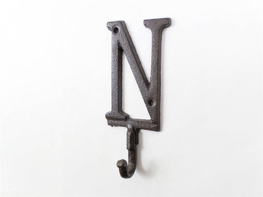 Cast Iron Letter N Alphabet Wall Hook 6""