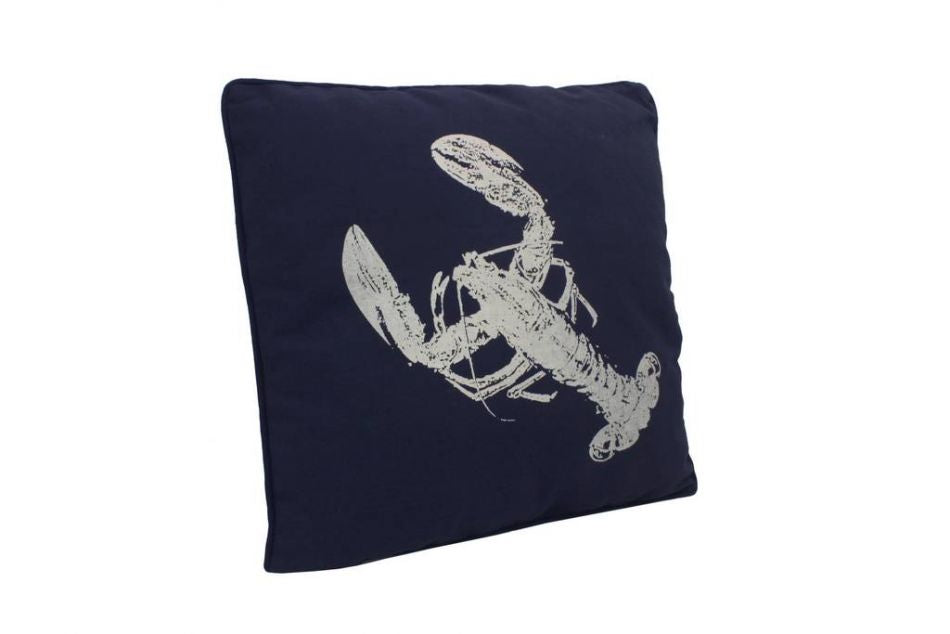 Navy Blue and White Lobster Pillow 16""