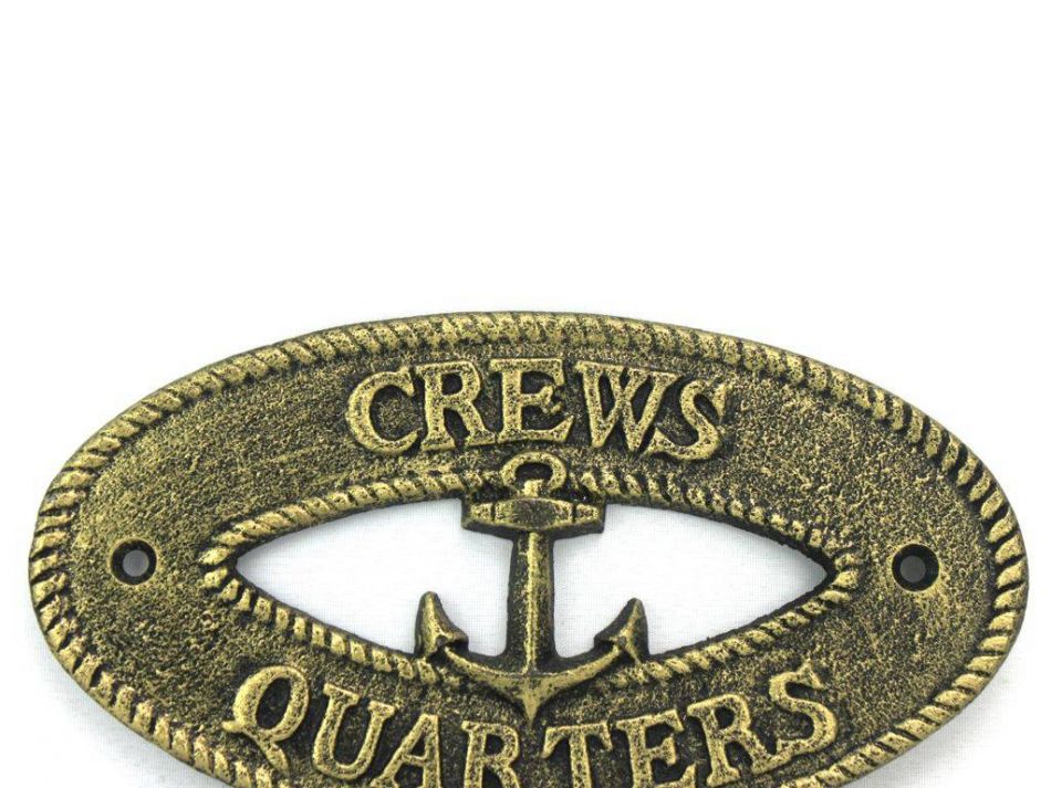 Antique Gold Cast Iron Crews Quarters with Anchor Sign 8""