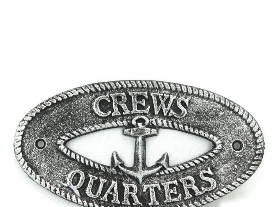 Antique Silver Cast Iron Crews Quarters with Anchor Sign 8""