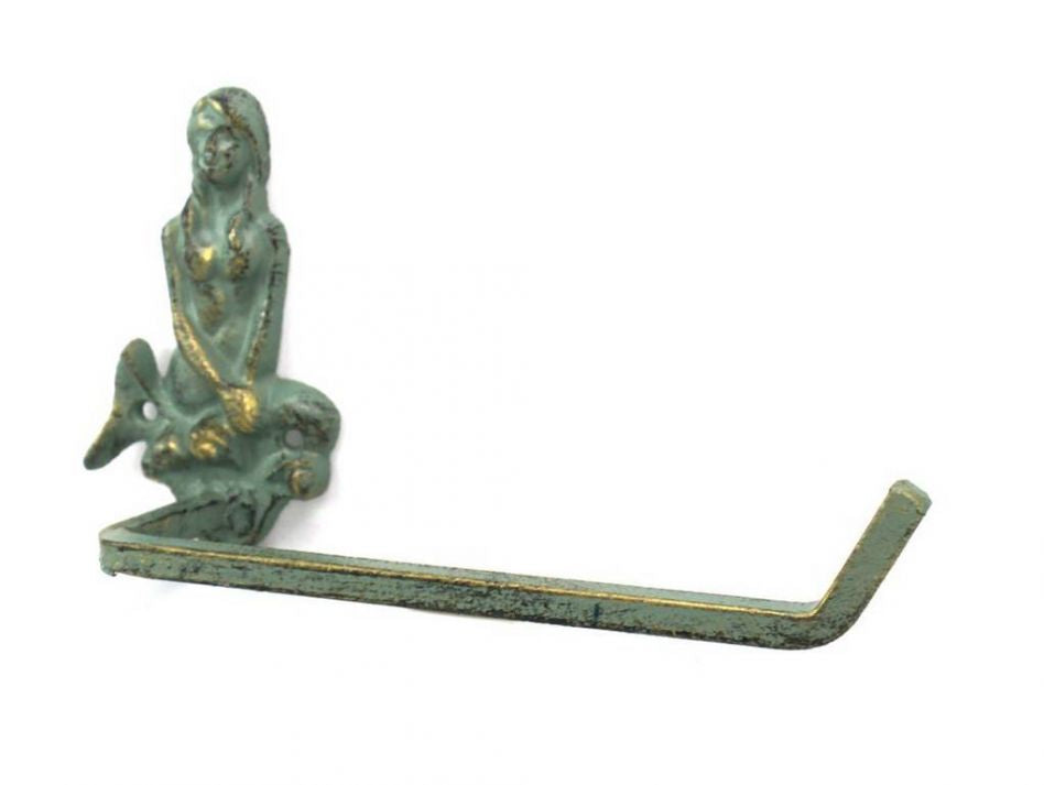 Antique Bronze Cast Iron Mermaid Toilet Paper Holder 10""