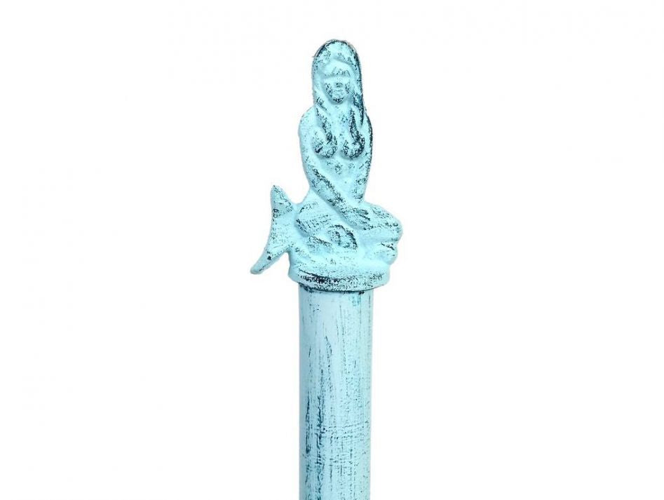 Rustic Dark Blue Whitewashed Cast Iron Mermaid Paper Towel Holder 16""