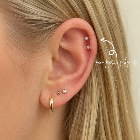 14K Solid Gold 2mm Opal Threadless Labret Flat Back Earring