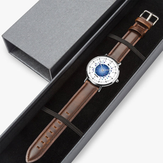 165. NESTDEER Ultra-Thin Leather Strap Quartz Watch (Silver With Indicators)