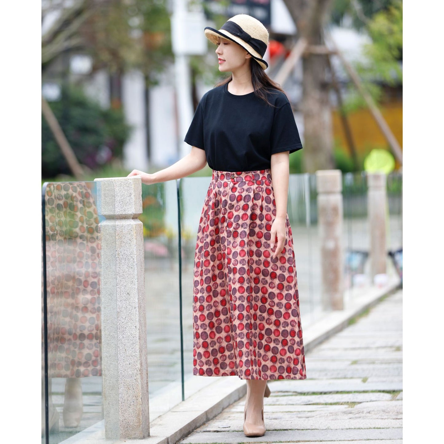 Polka Dot Linen Literary And Casual Cotton And Linen Skirt