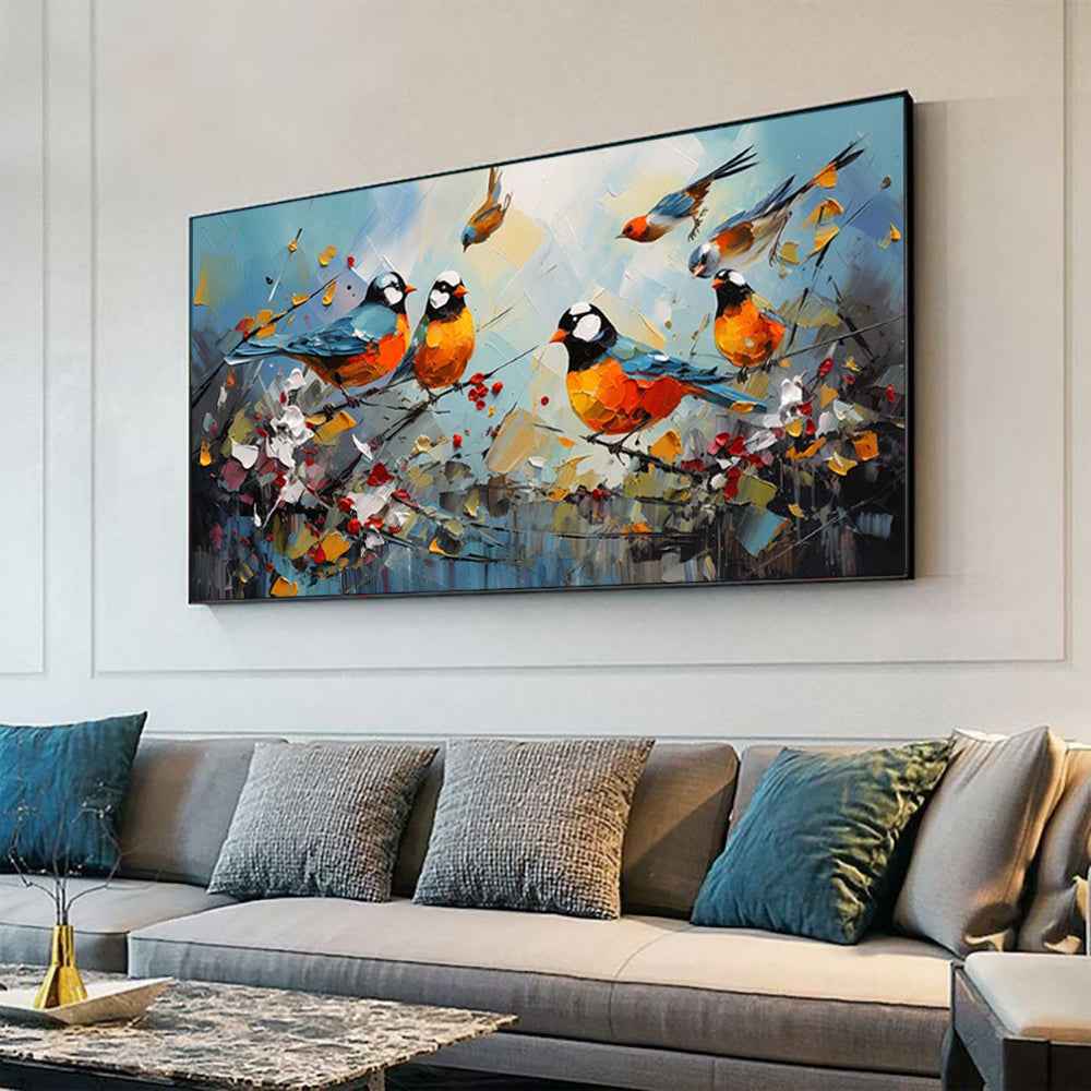 Hand Painted Animal Oil Painting Bird Kawaii Canvas Modern Abstract Magpie Trendy Art Picture Wall Simple Living Room Home Decor