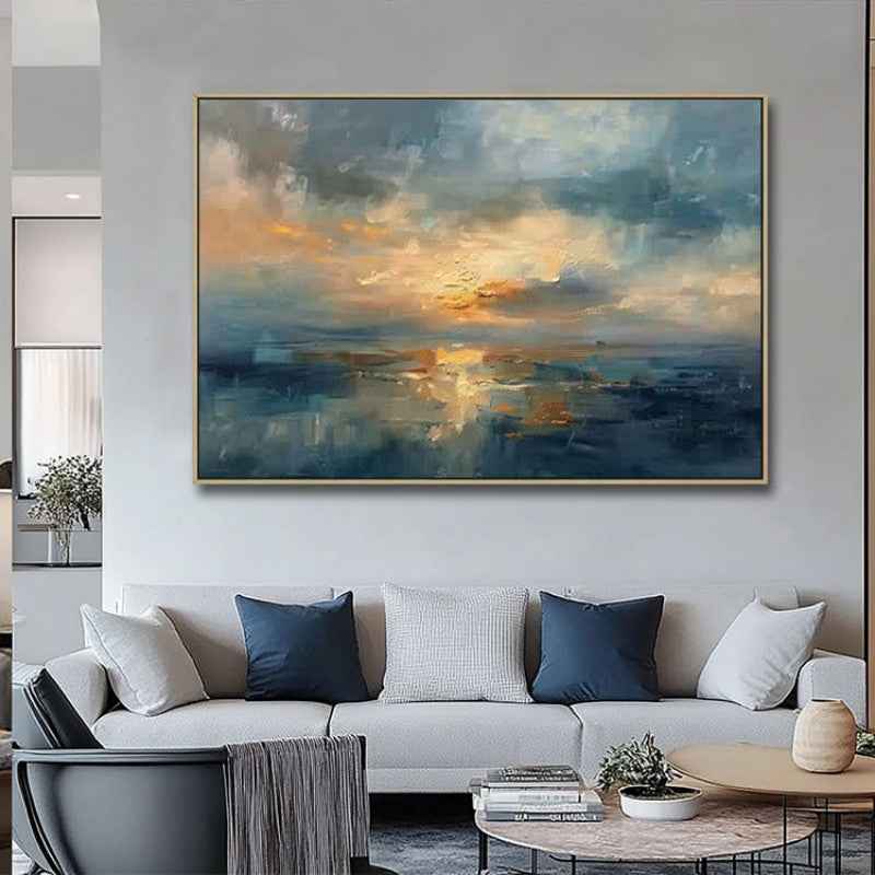 Handmade Oil Painting Canvas Wall Art Decoration Sunset Over The Sea Abstract Sunrise Landscape For Home Living Room Decor Rolled Frameless Unstretched Painting