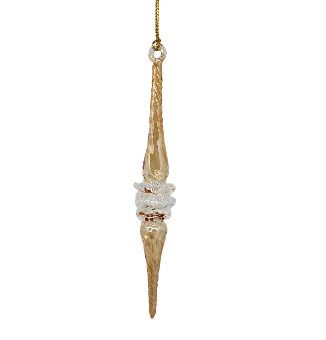 Outer Swirl Icicle Glass Ornaments - Gold - Clear Center