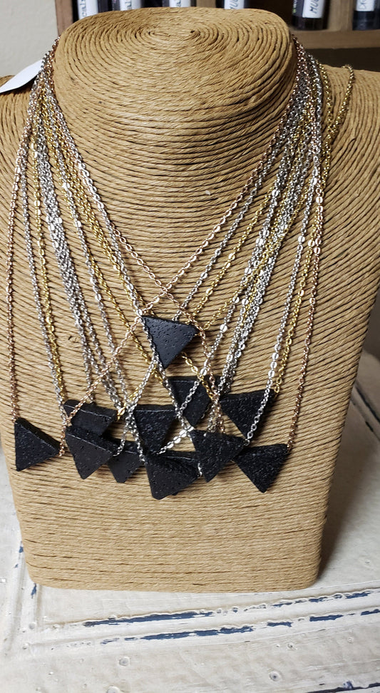 Essential Oil Diffusing Necklace | Simple Aromatherapy Anxiety | Gifts for her | Minimalist Jewelry | Triangle Lava Stone Rose Gold Silver