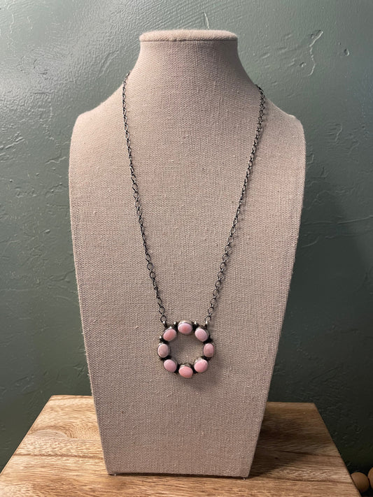 Handcrafted Queen Pink Conch Shell And Sterling Silver Necklace Signed