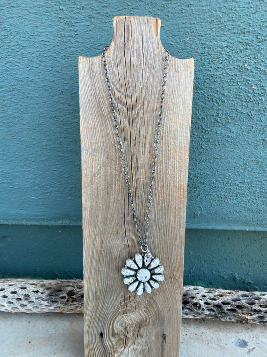 Handcrafted Sterling Silver And White Buffalo Cluster Necklace By Ella Peter