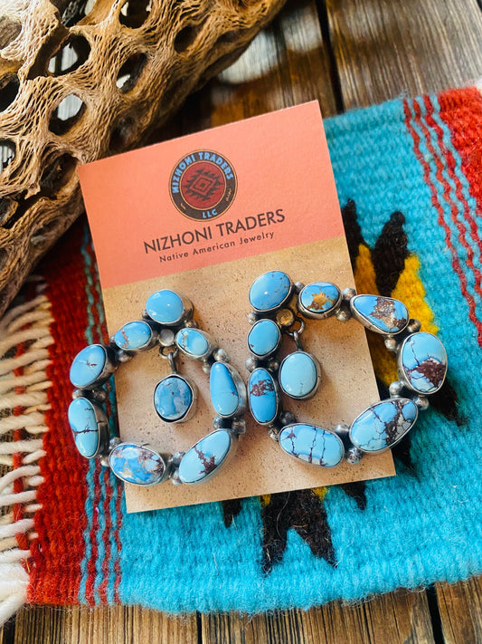 Handcrafted Sterling Silver & Golden Hills Turquoise Cluster Dangle Earrings
