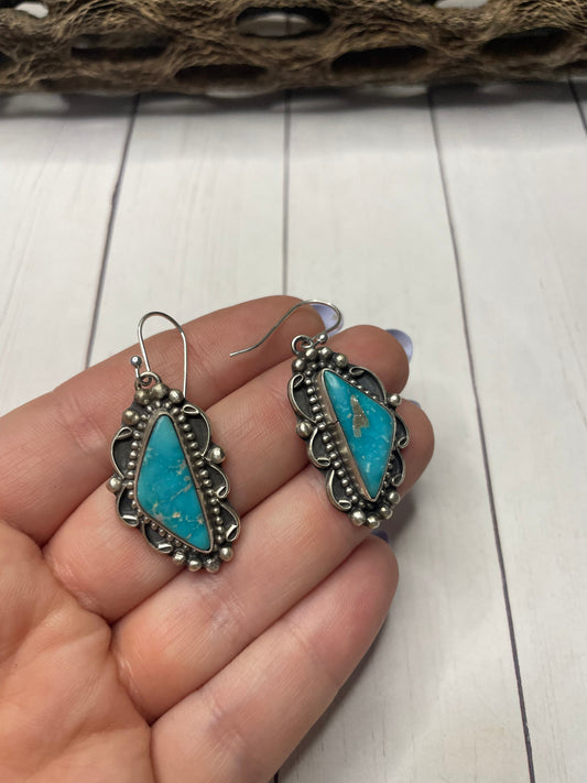 Handcrafted Sterling Silver & Turquoise Dangle Earrings Signed Sheila Becenti