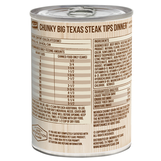 Merrick Chunky Grain Free Adult Big Texas Steak Dinner Wet Dog Food (12.7oz)
