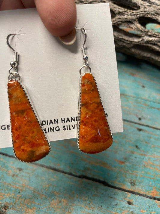 Handcrafted Apple Coral And Sterling Silver Dangle Earrings