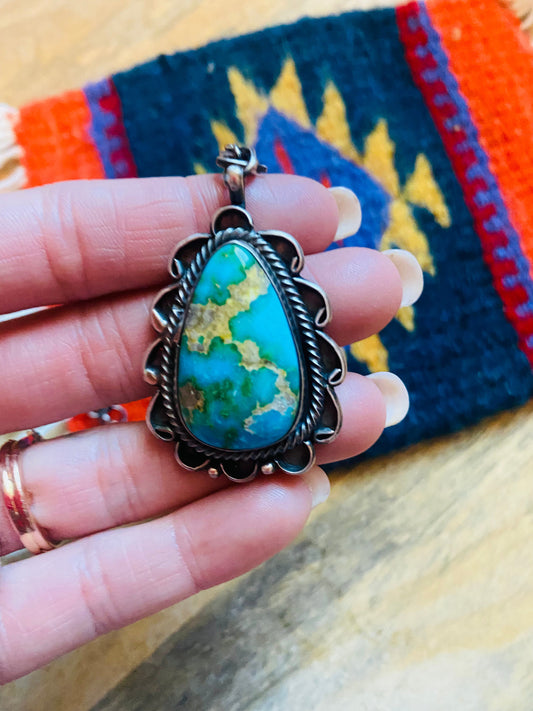 Handcrafted Sterling Silver & Royston Turquoise Necklace Signed