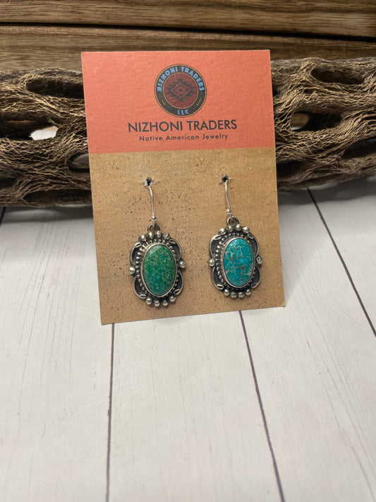 Handcrafted Sterling Silver & Turquoise Dangle Earrings Signed Sheila Becenti