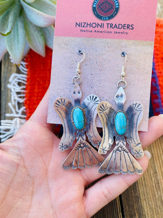 Handcrafted Turquoise & Sterling Silver Water Bird Dangle Earrings