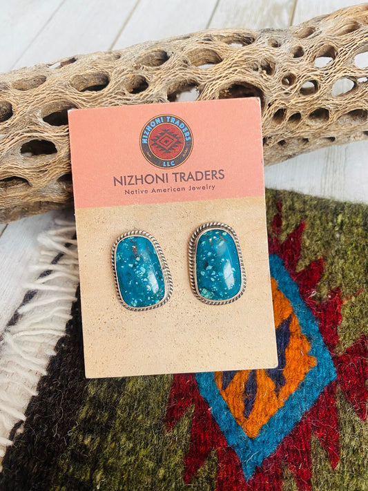 Handcrafted Sterling Silver & Royston Turquoise Stud Earrings