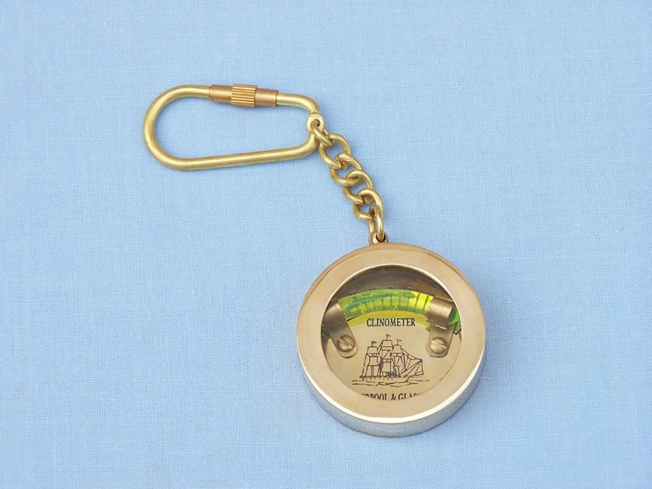 Solid Brass Clinometer Level Key Chain 5""