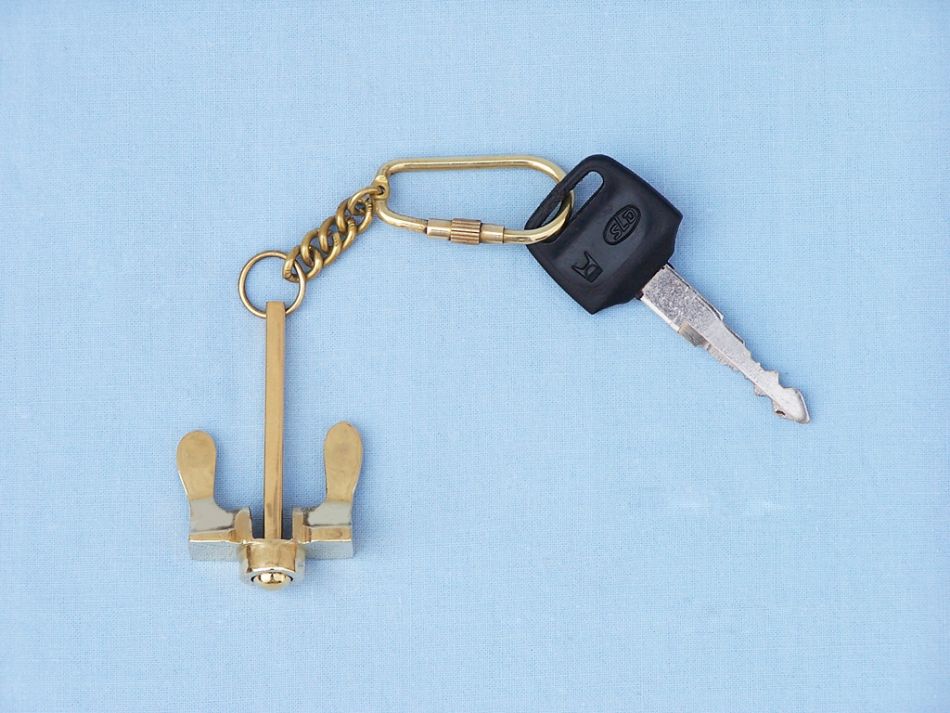 Solid Brass Navy Stockless Anchor Key Chain 5""
