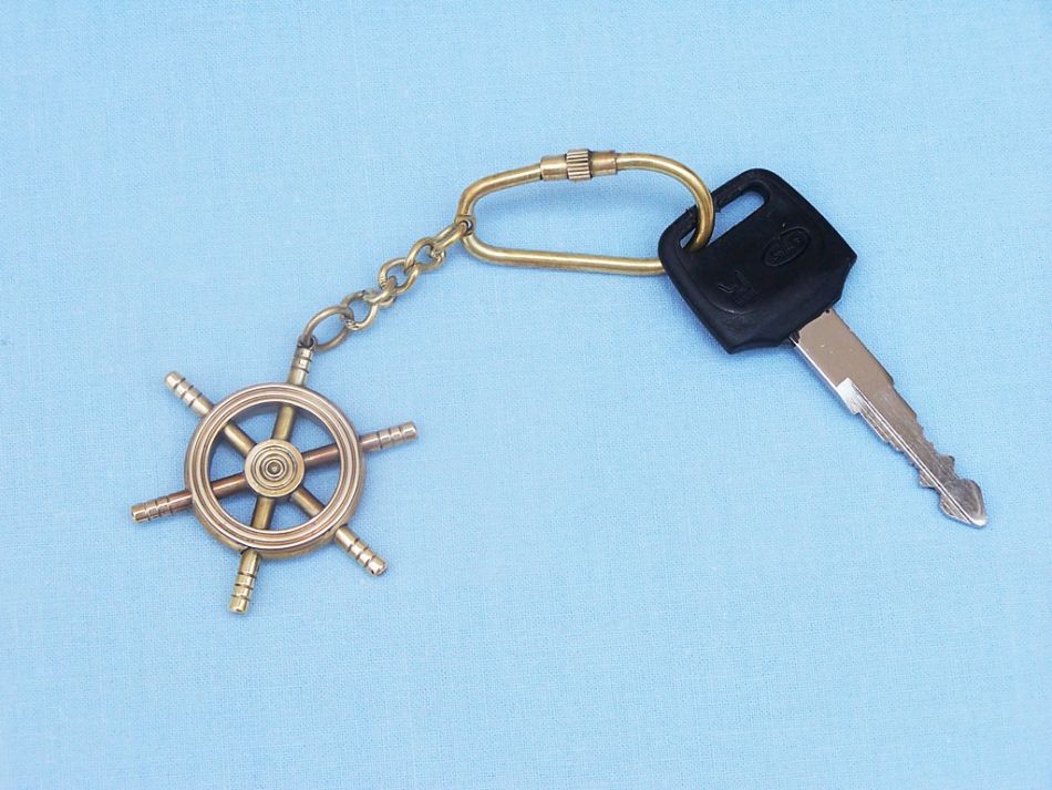 Solid Brass/Copper Ship Wheel Key Chain 5""