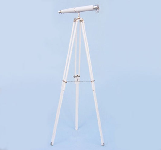 Hampton Collection Chrome with White Leather Binoculars 62""
