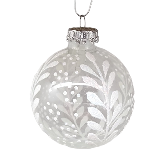Krebs Value Glass Ball 4 pack - Snowy Botanical on White
