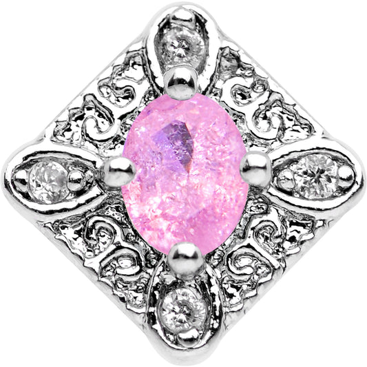 16G 1/4 Clear Pink Gem Rococo Rhombus Tragus Cartilage Earring