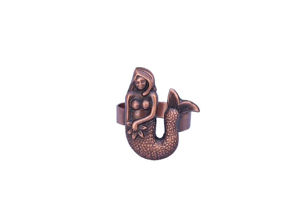Antique Copper Mermaid Napkin Ring 2""
